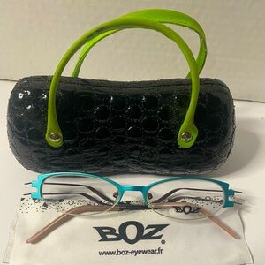 Boz eyewear frame with clear lenses...brand new turquoise mauve & pink combo